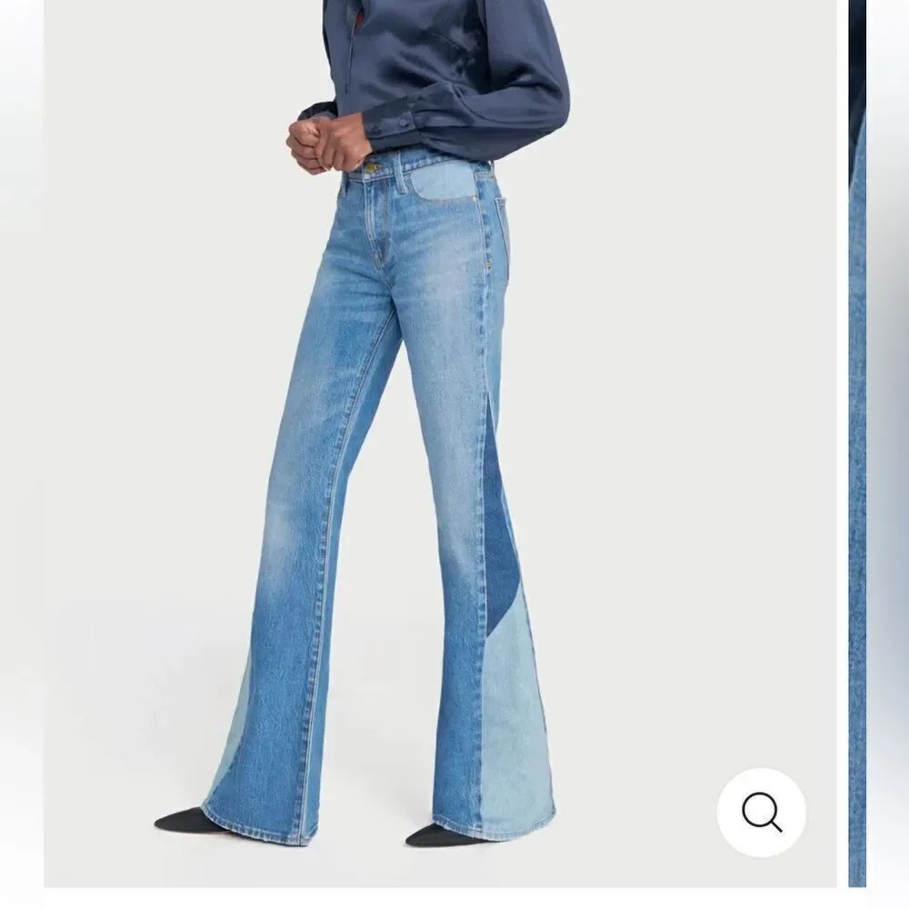 Frame Two-Tone Blue Patchwork Flared Jeans - Picture 5 of 16